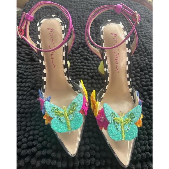 Betsy Johnson Women's Kamilla Butterfly Sequin Vinyl Pumps Size 7  Sassy 4" Heel - Picture 6 of 15